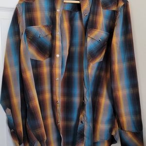Banana Republic Western psychedelic plaid snap button down shirt size medium